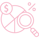 Icon of magnifying glass over charts